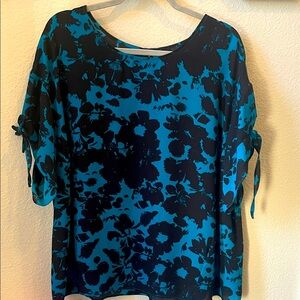 Worthington Teal and Black Floral Blouse 1x